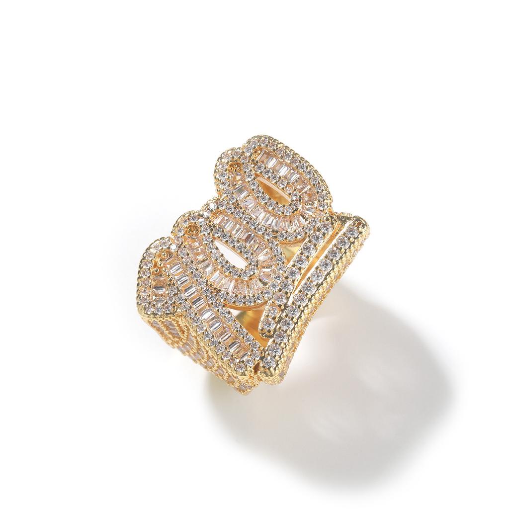 Hip Hop Creative Copper Inlaid Zircon 100 Points Men's Ring Trendy Personalized Fashion Ring