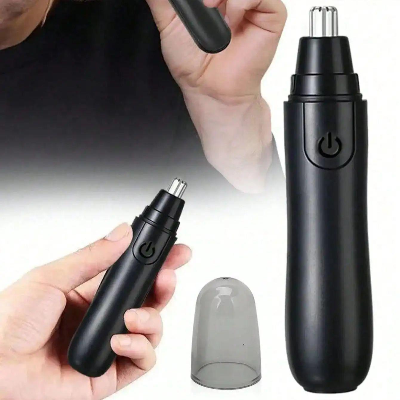 

Электрический триммер для носа и ушей с двойным лезвием из нержавеющей стали, безболезненное портативное устройство для удаления волос на батарейках чёрный