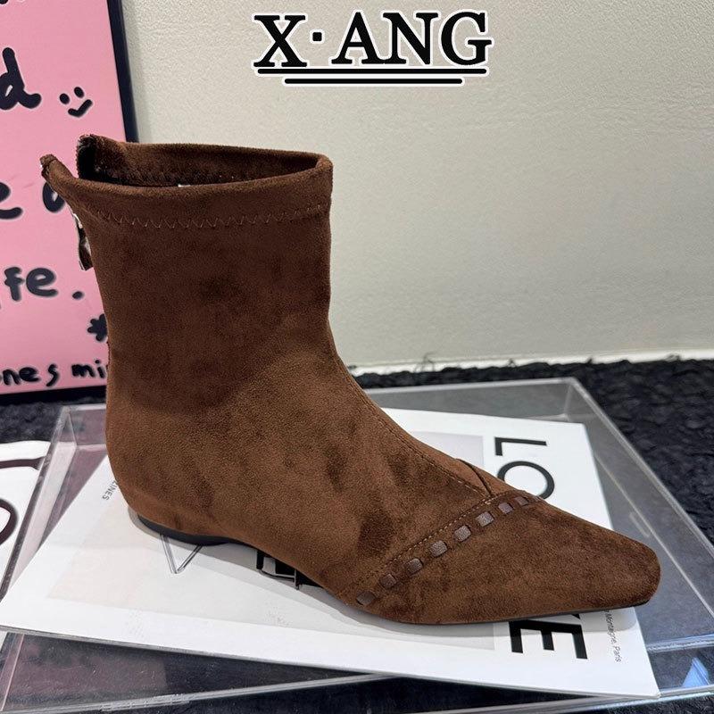 Cowhide version Maillard boots women's elastic thin boots Martin boots women's small square head rear zipper short boots fashion boots