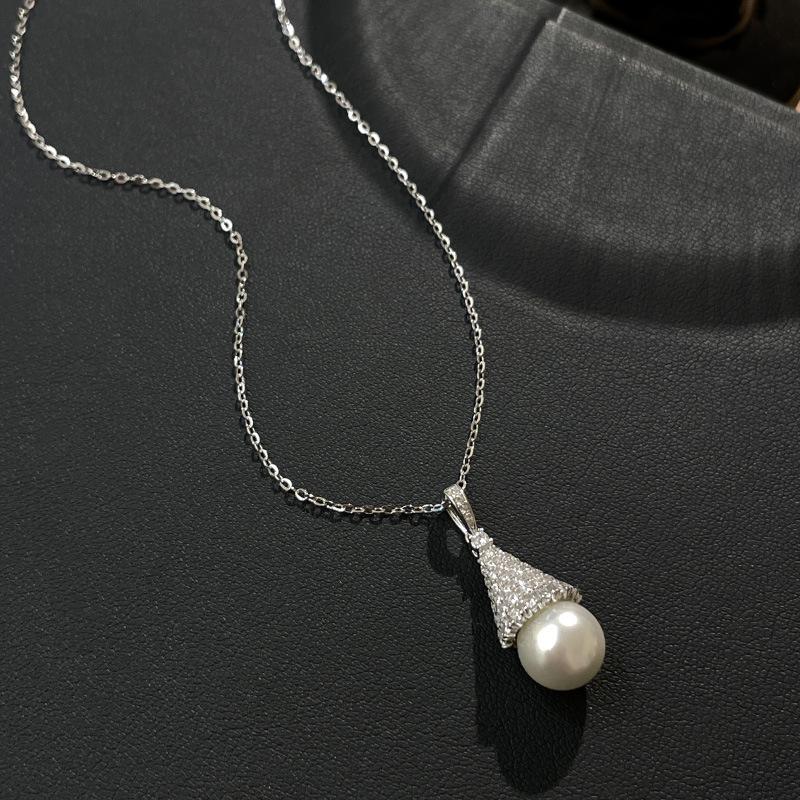 

Elegant 925 Sterling Silver Snow Pagoda Pearl Necklace with Diamond Accents 925 Silver