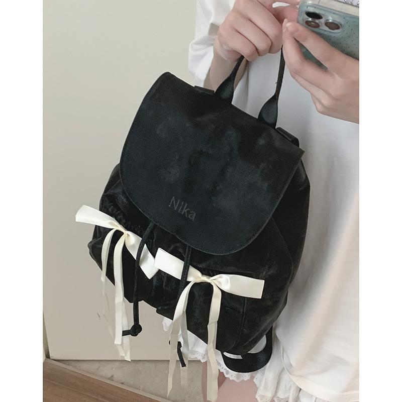 Casual Nylon Canvas Bow Backpack Women's Bag 2025 New Niche Backpack Simple Travel Bag