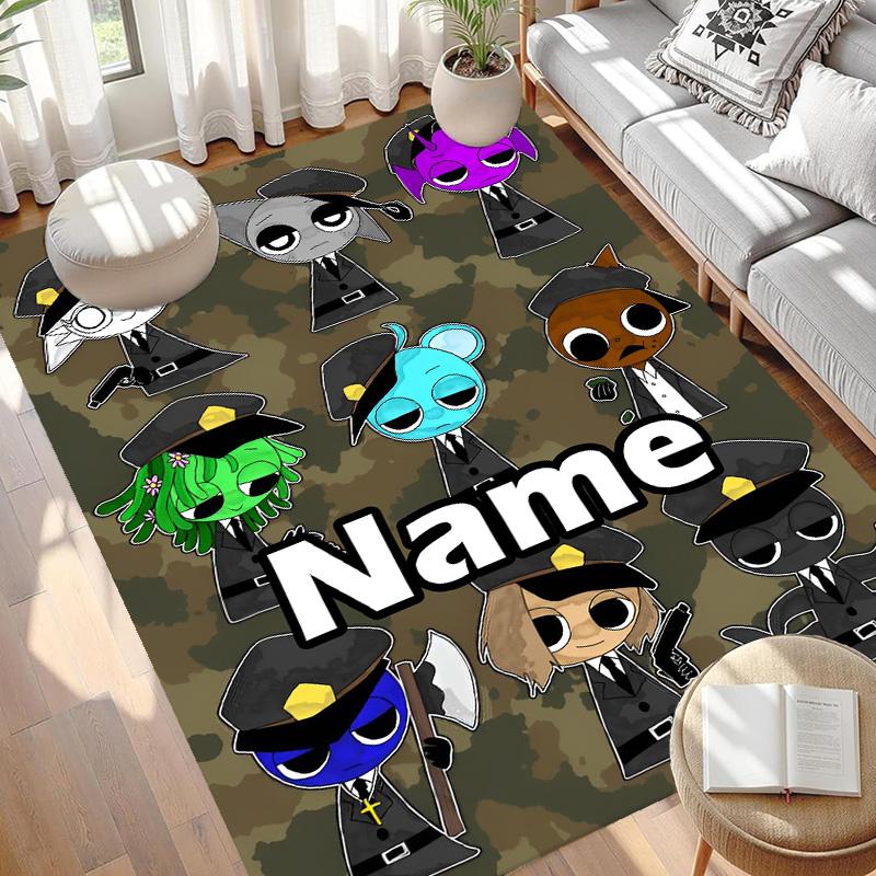 Custom Name Personalized Sprunki Game Print Carpet, Versatile Home Decor Rug, for Playroom, Apartment, Balcony, Entryway, Hallway Gift