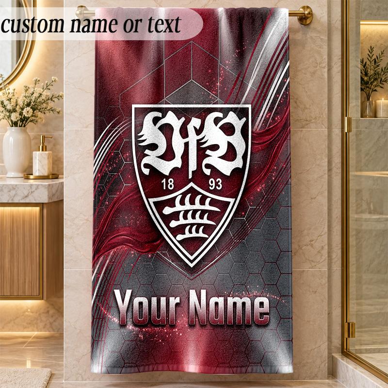 StrandtuchVfB Stuttgart FC Benutzerdefinierter Name Text Personalisierbares Weiches Handtuch für Strand Pool Innenbereich Heimdekoration Geschenk