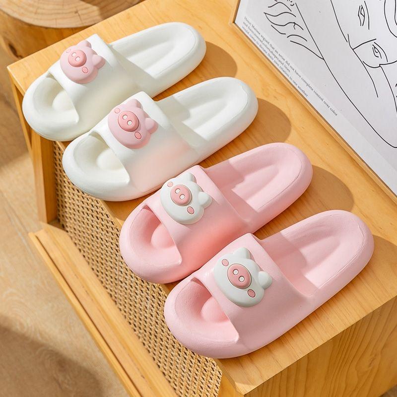 Slippers Female Super Soft Pig Head Pattern Sandals Summer Home Anti-slip Thick Bottom Bathroom Couple Bottom Slippers