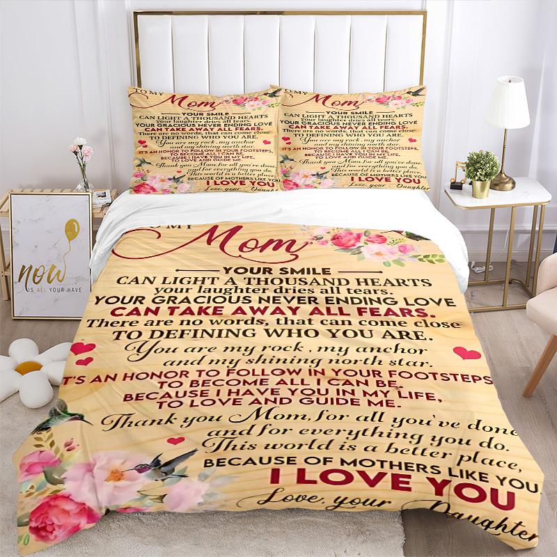 3PCs Mom Appreciation Quote Design Cover Set, Breathable Fabric, Machine Washable (1 Duvet Cover + 2 Pillowcases) (Without Quilt) yy250911111