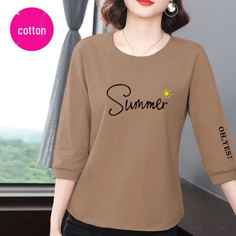 Korean Style Women's Cotton Seven-Sleeve Summer 2025 Loose Slimming Top