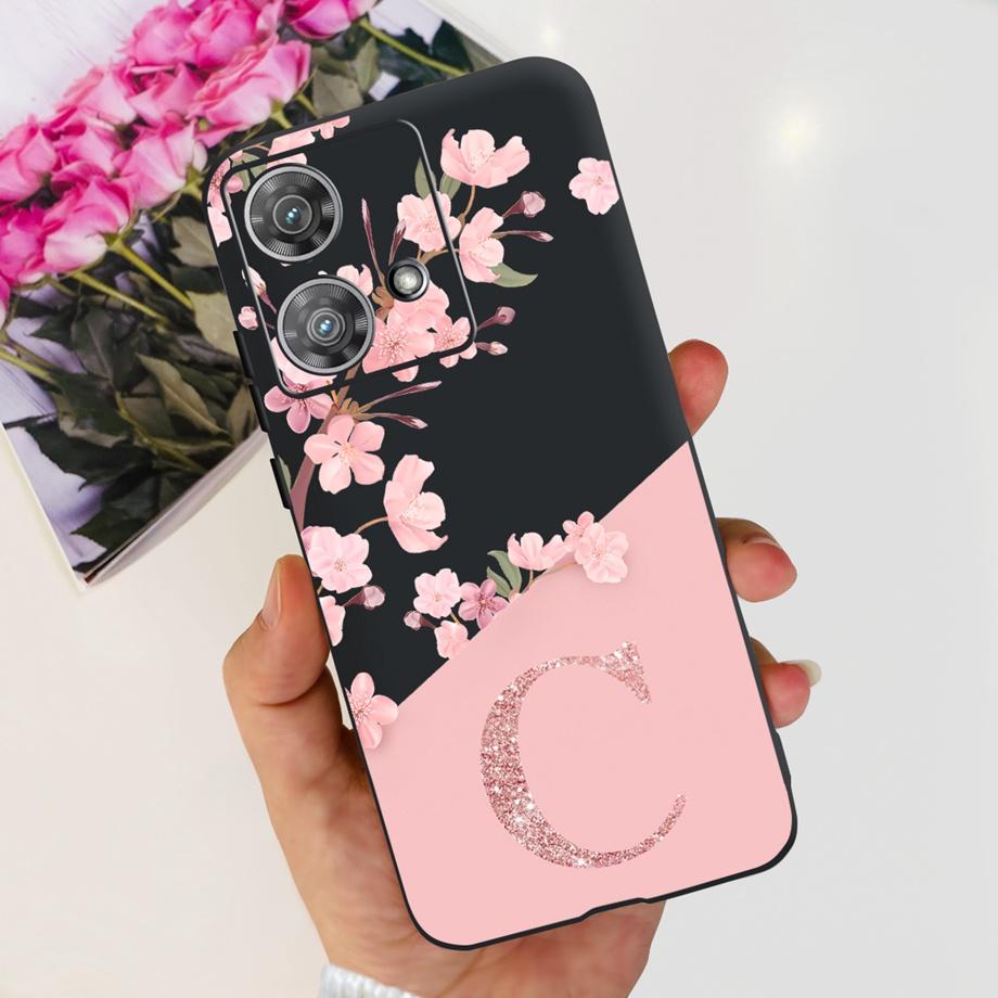 For Motorola Edge 40 Neo Case 26 Letters Black Pink Pattern Back Case For Moto Edge 40 5G 40Neo Soft TPU Silicone Stylish Bumper