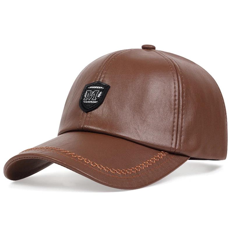 Unisex M Label Leather Baseball Caps Adjustable Casual Hats Spring and Autumn Outdoor Sunscreen Hat