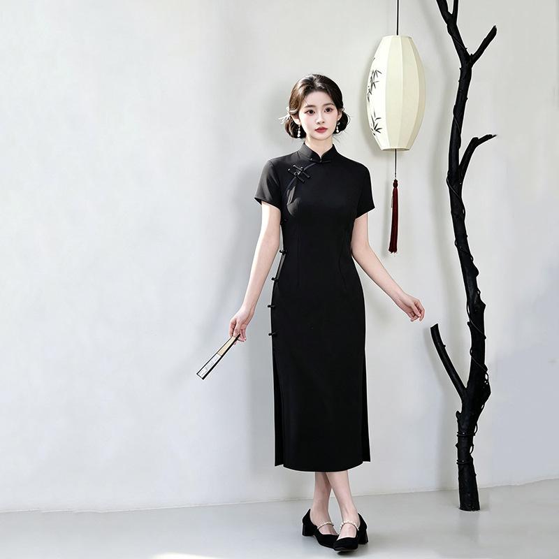 Black national style new Chinese style Suzhou daily long cheongsam improved young 1011 new women's high sense summer