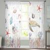 Sommer Aquarell Meeresleben Fenster Tüll Vorhänge für Wohnzimmer Schlafzimmer Hotel Luxus Dekoration Transparente Vorhänge