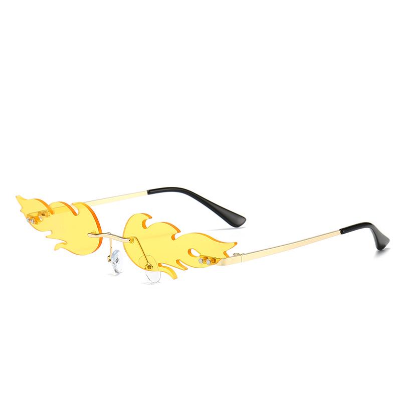 Women Rimless Wave Sun Glasses Luxury Fashion Metal Shades Vintage Women Mirror Eyewear UV400 2020 Hot Fire Flame Sunglasses
