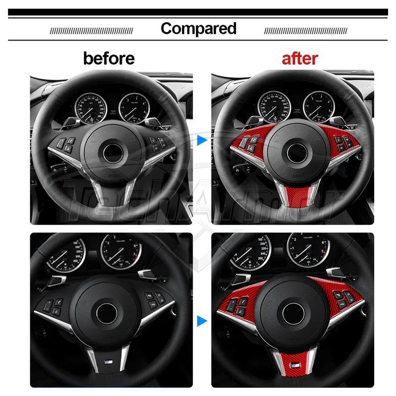 Carbon Fiber For BMW M6 E63 E64 2004-2010 Car Steering Wheel Trim Button Panel Frame Decoration Sticker Set Interior Accessories.