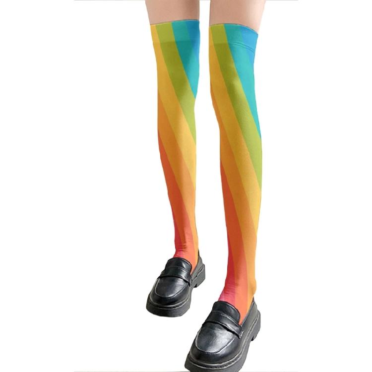 Damen Japanische Stile Anime Oberschenkelhohe Strümpfe Regenbogen Mehrfarbig Gestreiftes Muster Seide Über dem Knie Lange Socken Strumpfwaren