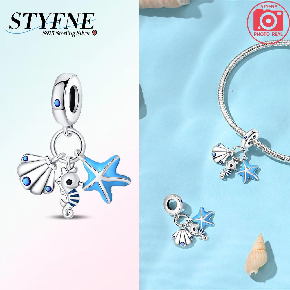 Original Copper Blue Octopus Tail Starfish Animal Seahorse Beads Charm Fit Bracelet Women Anniversary Gift Accessory Jewelry