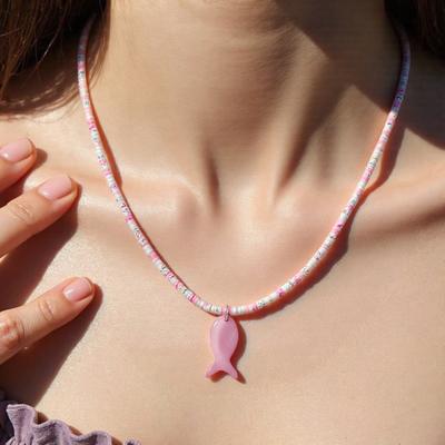 Colorful Bead Fish Charm Necklace Adjustable Length Clavicle Chain Retro Style Jewelry for Everyday Casual Wear