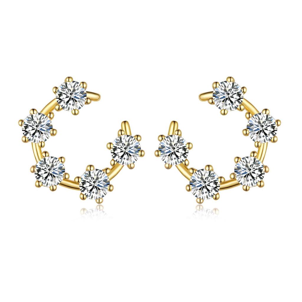 S925 Sterling Silver Moissanite Lucky Wreath Stud Earrings & Crescent Moon Ring