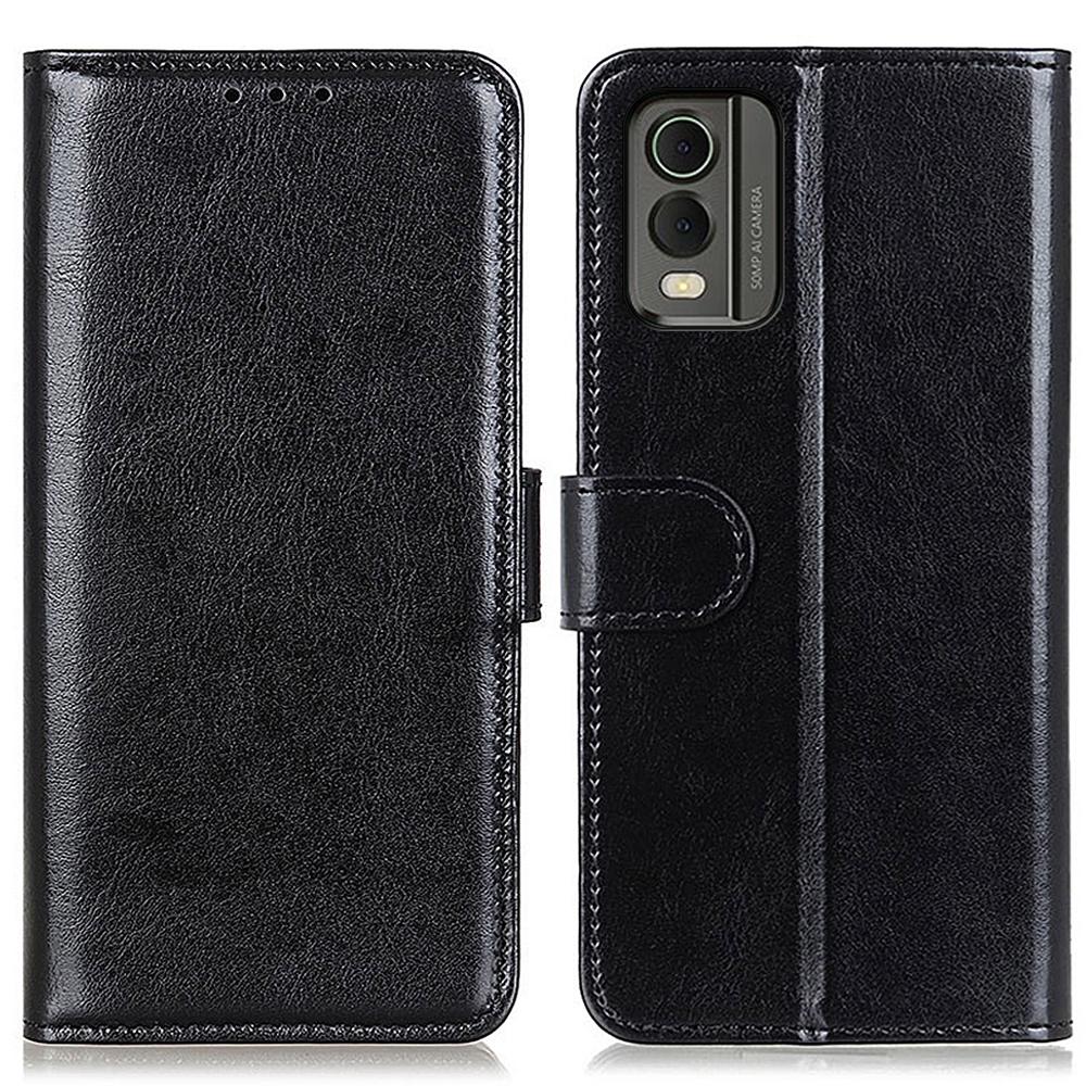 

Phone Wallet Case for Nokia C32 Magnetic Clasp Crazy Horse Texture Stand PU Leather Cover Black