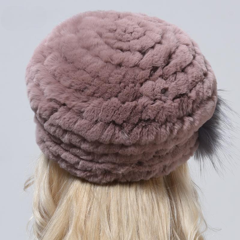 Women Winter Warm Cap Natural Rex Rabbit Fur Thick Knitted Headwear Classic Popular Female Stylish Hat