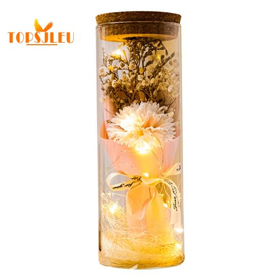 Láhev na přání z konzervovaného květinového skla, Květ věčné růže, LED světlo, Romantický dárek pro milence a přátele