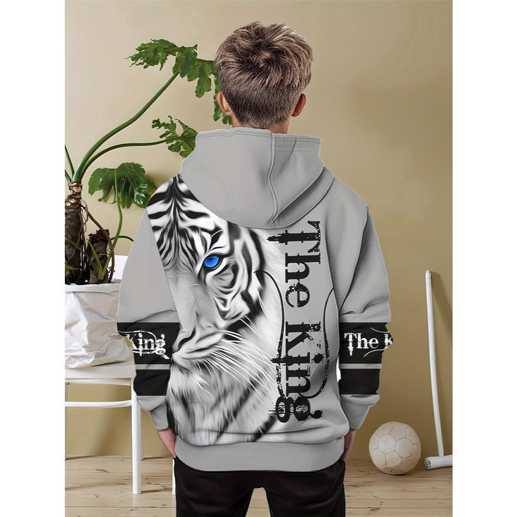 Fashionable 3D printed casual long sleeved hooded sweatshirt, easy and comfortable for outdoor wear by lion, tiger