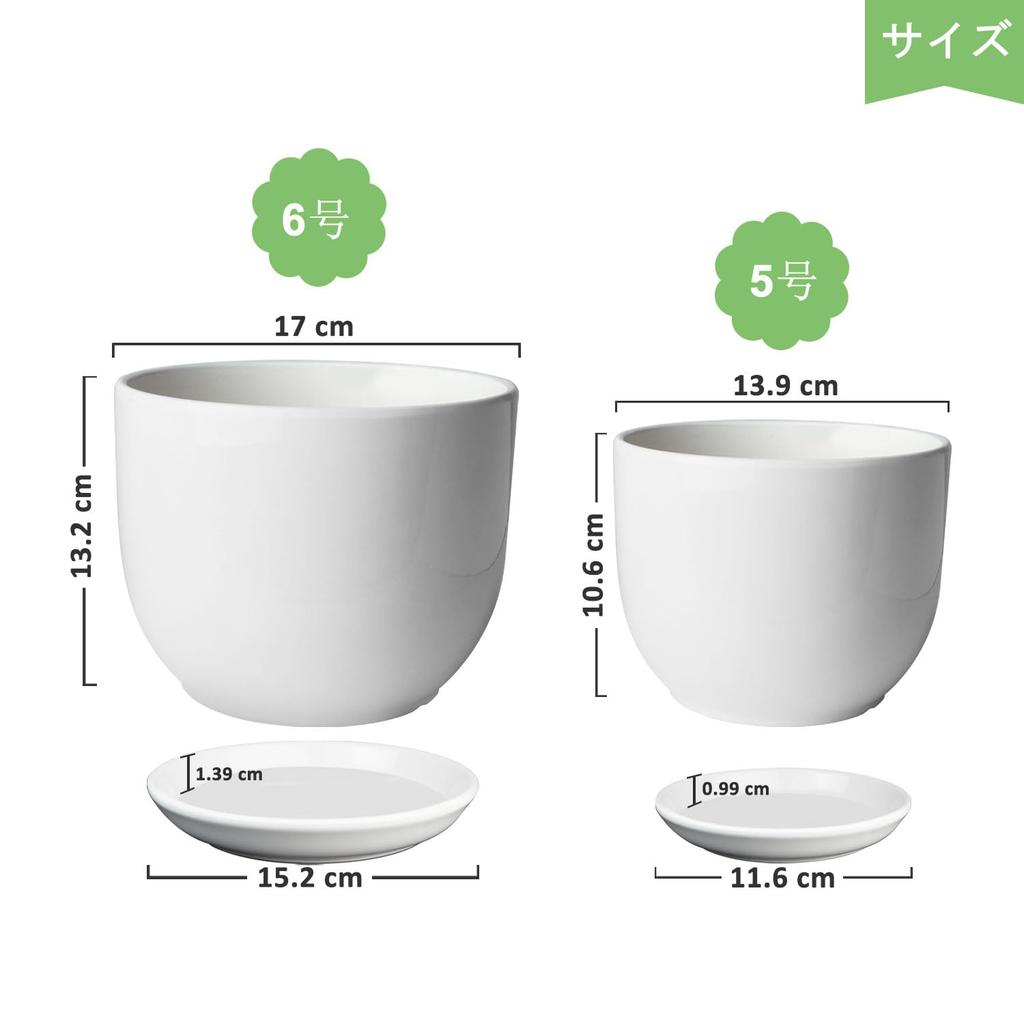 YOUXUANLIPIN Inch Round Ceramic Planter with Drainage for Indoor Light Nordic for Houseplants 5.5 Saucer, Hole, White, Plants, White, Surface,