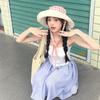 Plaid Bucket Hat Women'S Summer Wide Edge Lace-Up Big Brim Showing Face Small Sun Hat Sun Protection Hat Basin Hat