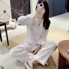 Ice Silk Pajamas Women's Summer Thin Jacquard Hot Diamond Bow Cardigan Lapel Imitation Silk Loungewear Set
