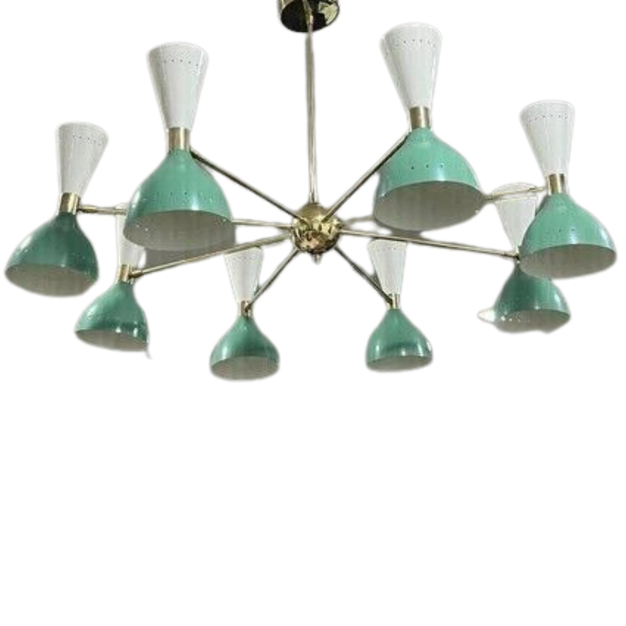 

Люстра Спутник з латуні в стилі Stilnovo з 8 ріжками та 16 лампами - Італійське світло - Модерн