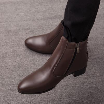 2024 Klassische spitze Lederstiefel für Herren, braun, niedriger Absatz, elegante Stiefel für Herren, hoher formeller Schuh, Herrenstiefeletten, Größe 47