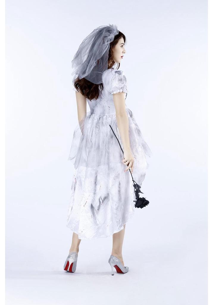 Costume Regina Sposa Fantasma Vampiro Strega: Mantello Trasparente e Abito Lungo