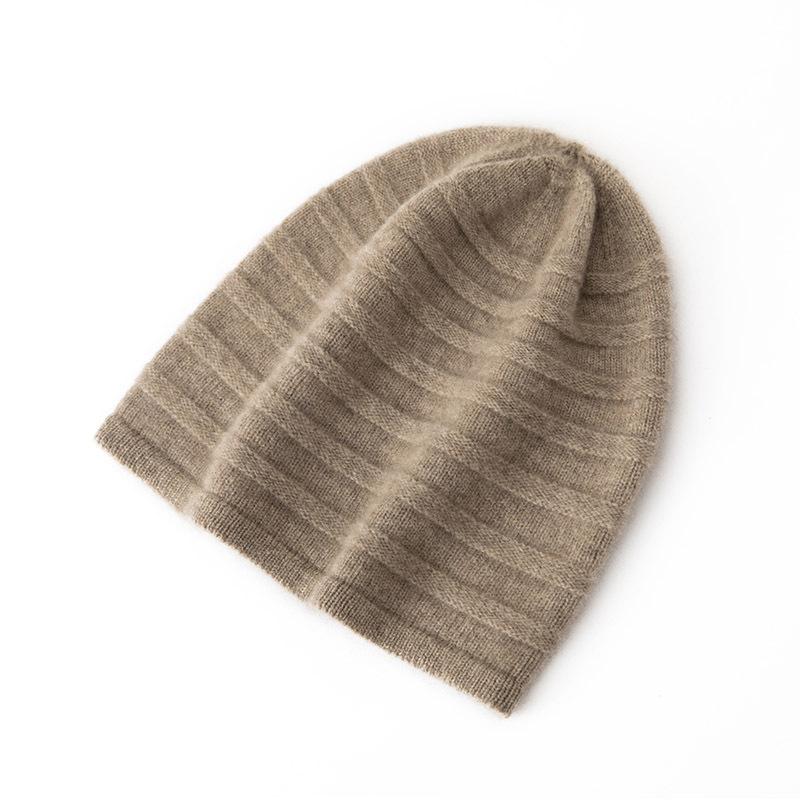 New Style Women's High End Solid Color Striped Thickened and Warm Fashionable Knitted Casual Toe Cap Hat