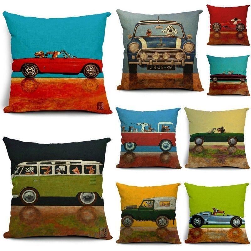 Car Dog Vintage Print Pillow Case Cartoon Beautiful Cushion Cover For Cars Home Decor Living Sofa
