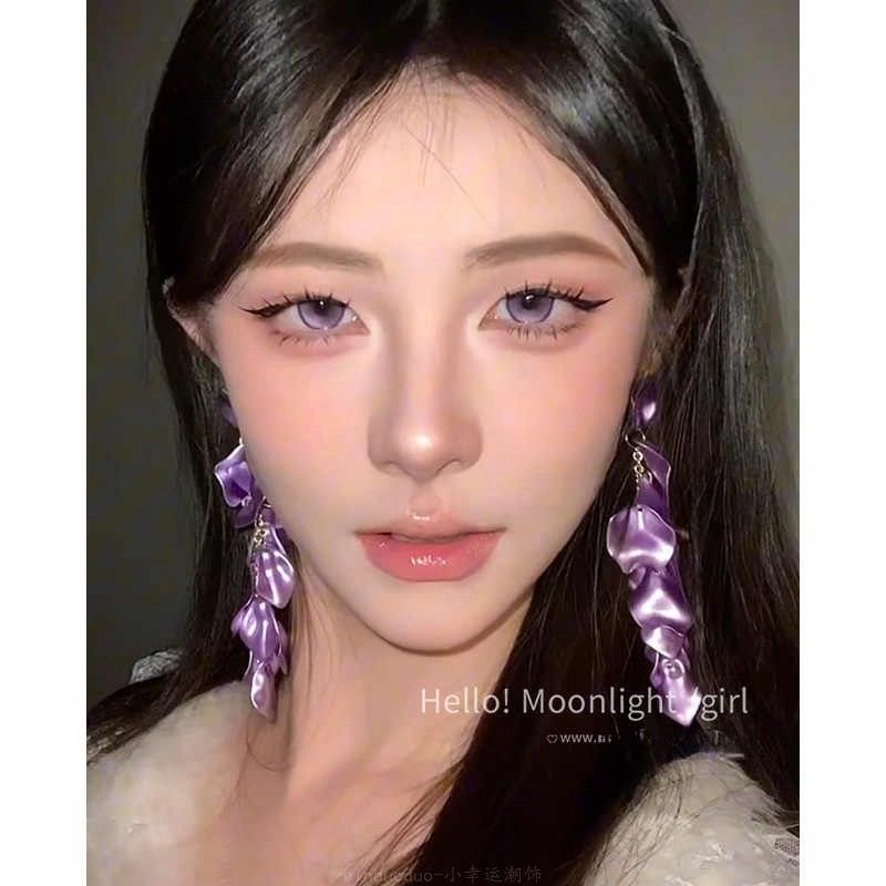 Super fairy purple rose petal earrings niche light luxury exaggerated temperament earrings fashion high sense earrings women