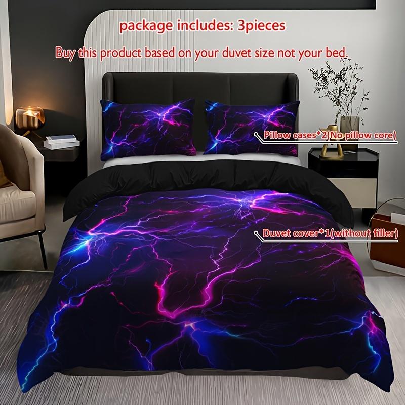 3pcs Purple Lightning Line Duvet Cover Set, 1 Duvet Cover + 2 Pillowcases (No Insert), Home and Dormitory High-Definition Print