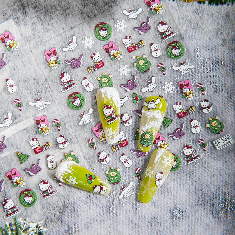 Sky Cute Sanrio Christmas Nail Art Stickers - Embossed Cartoon DIY Journal Decals