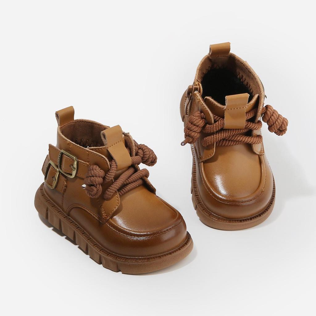 Autumn/Winter Non-slip Soft Sole Baby Walker Boots - British Style for Boys & Girls, Plus Velvet Leather