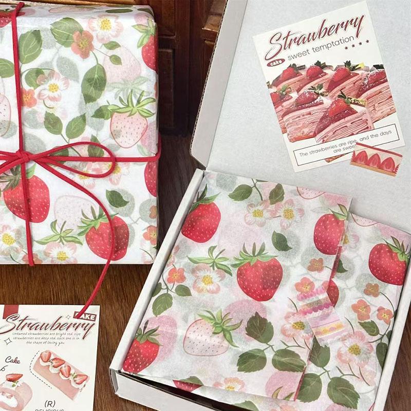 10 Sheets Cute Strawberry Snow Pear Paper Flower Bouquet Wrapped With Flower Lining Wedding Birthday Party Packing Decor Diy