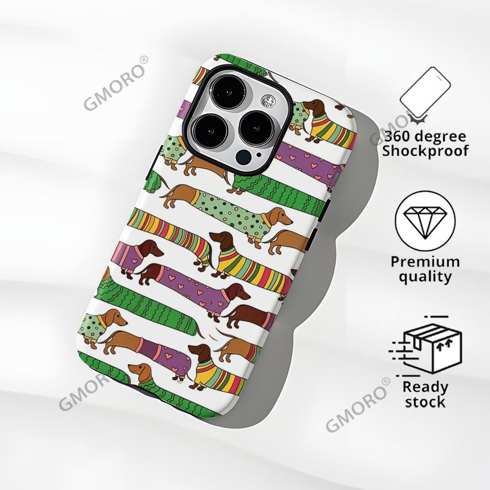 Korean soft cute cartoon dachshund dog striped apple 16e mobile phone case iPhone17pm anti-drop film case 14pro