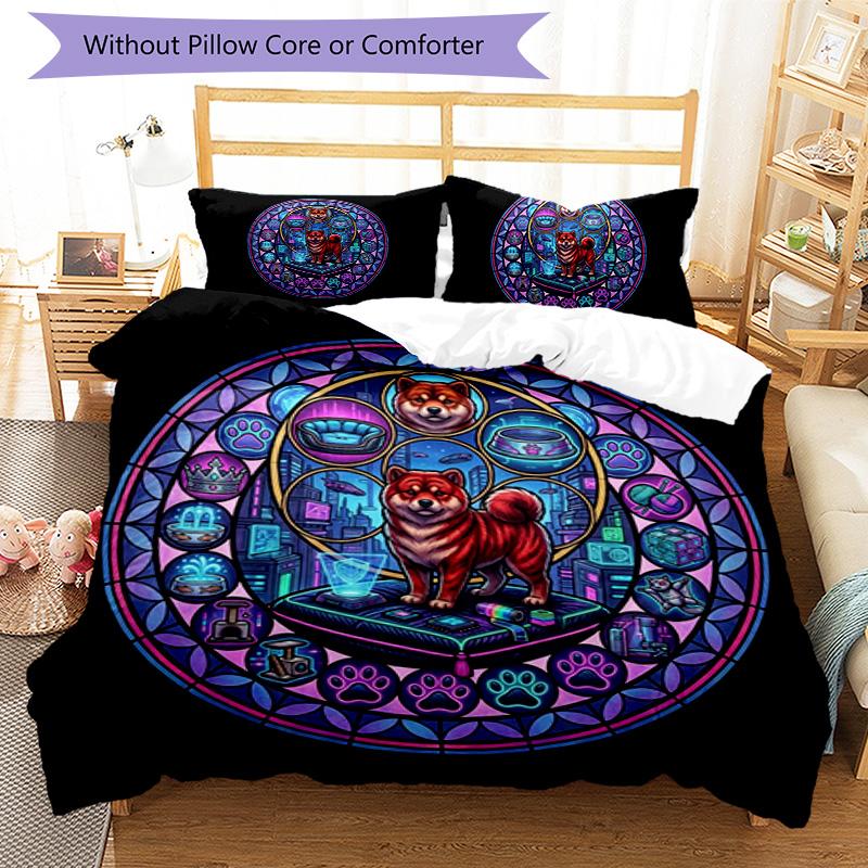 Cybernetic Canine Mandala Pattern Bedding,Quilt Set Quilt Cover Pillowcase Home Birthday Gift (1 * Duvet Cover + 2 * Pillowcase, Without Core)