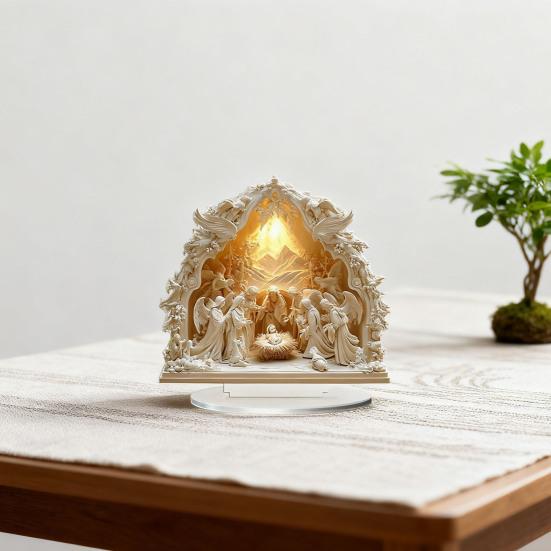 Yousheng Christmas Nativity Ornament Jesus' Birth Scene Virgin Mary Angel Cartoon Print Christian Tabletop Centerpiece for Home Office Holiday Display