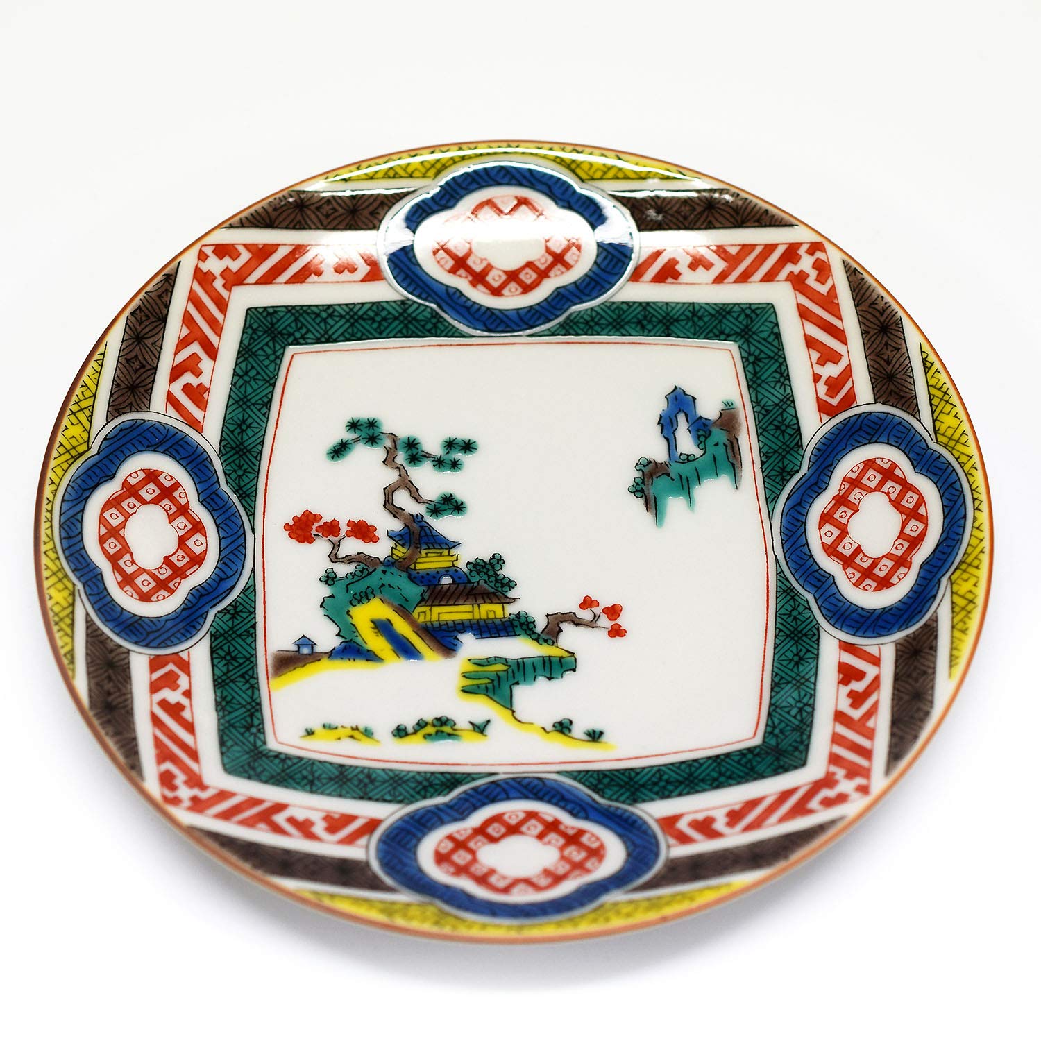 

Waza no Kura: Stylish Kutani Ware Side Plate with Mokko Chirashi Landscape Design, Made in Japan, Perfect as a Birthday Gift