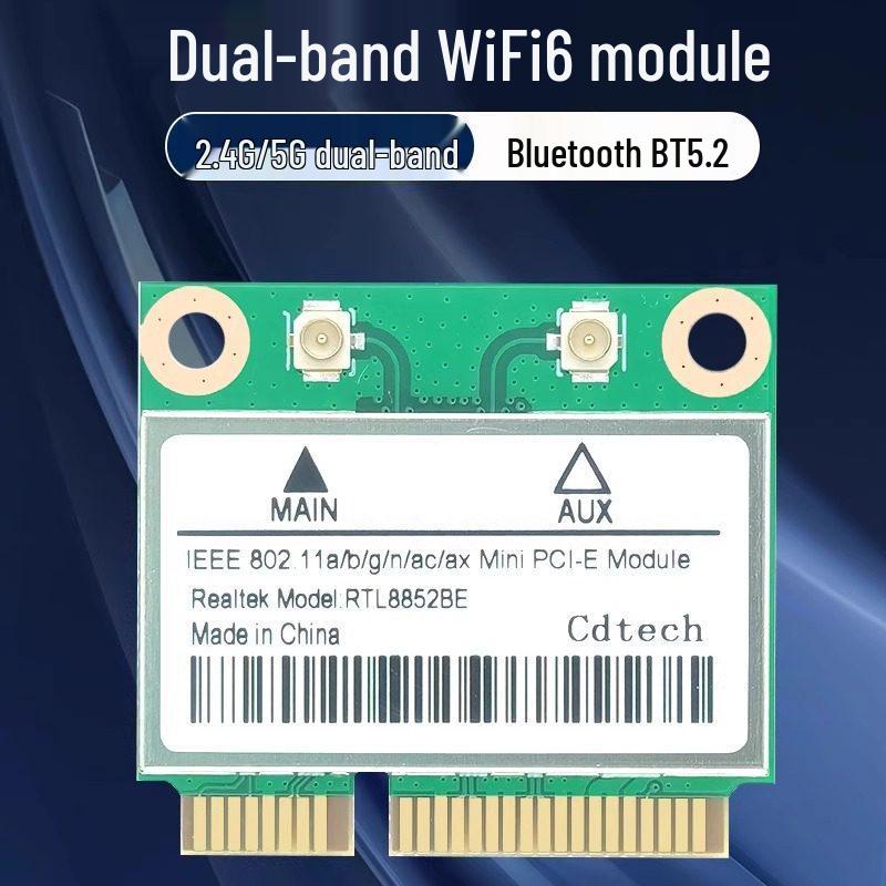 RTL8852BE Dual-Band AX1800 WiFi 6 Network Card with Bluetooth 5.2 (MINI PCIe)