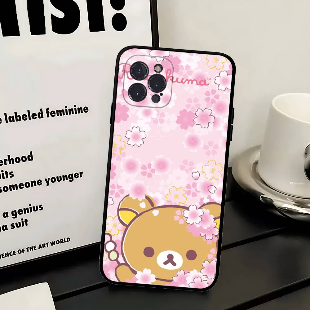 Popular Cute R-rilakkuma Bear Phone Case For IPhone 16 Pro Max 15 17 Plus 14 13 12 Mini 11 Black Cover