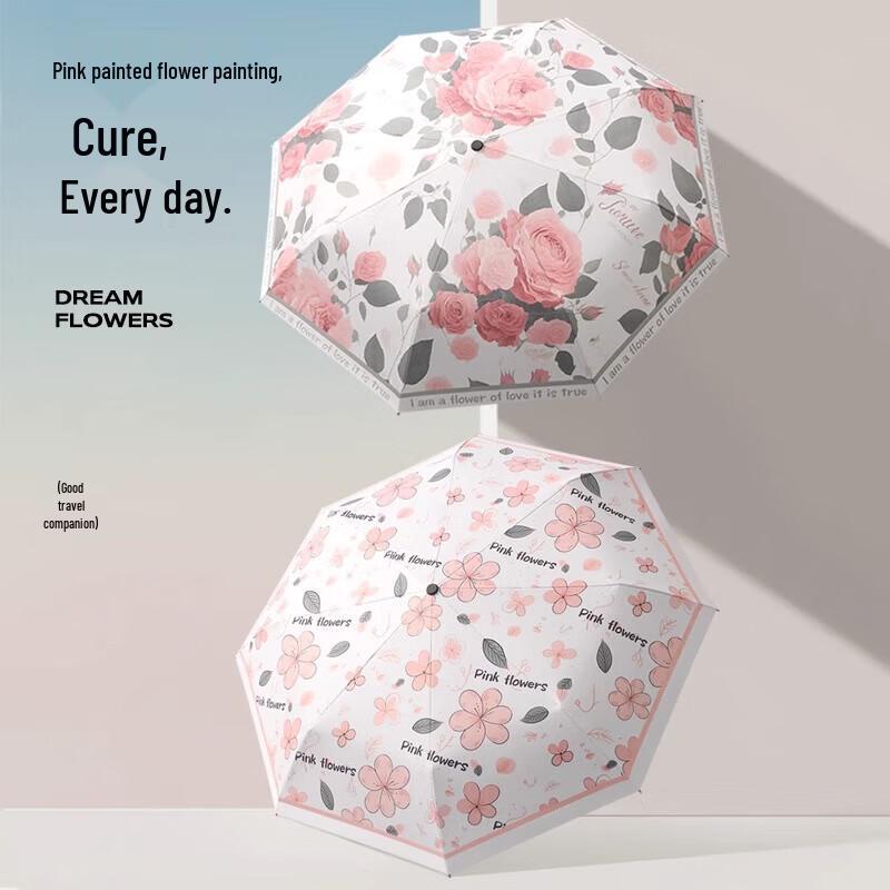 Meidu UV Protection 3-Fold Umbrella with Solid Wood Handle