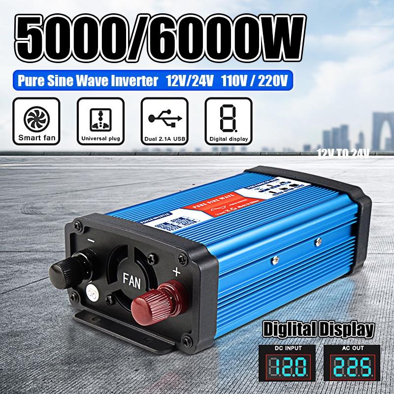 DC 12V/24V To AC 110V/220V Peak Pure Sine Wave Voltage Transformer Converter Adapter Solar Car Power Inverter 5000W 6000W