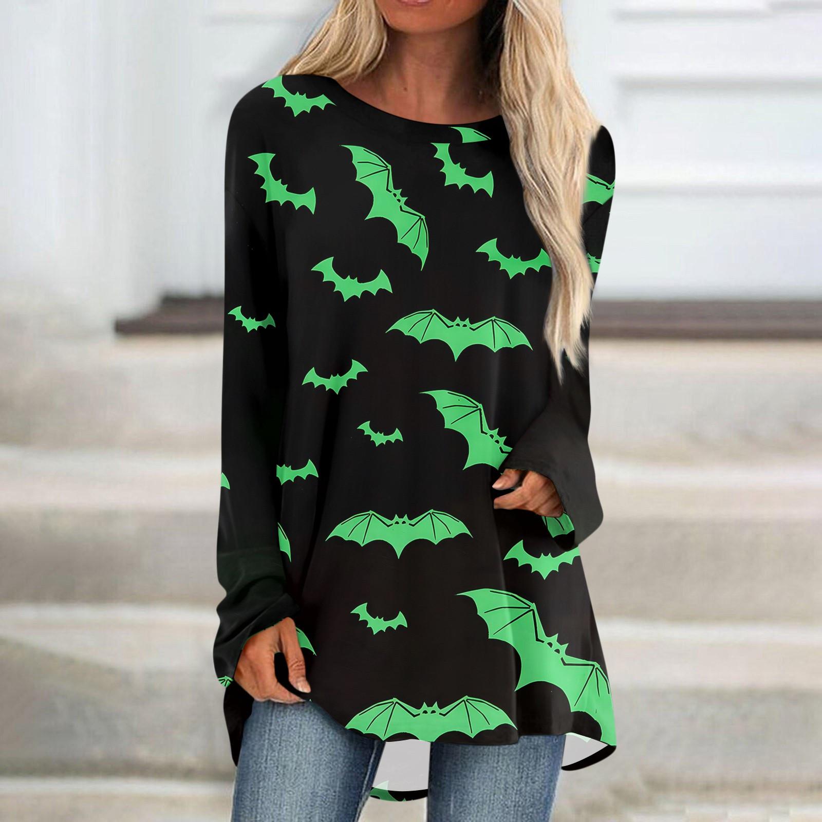 Женская повседневная модная блузка средней длины с длинным рукавом и принтом на Хэллоуин S — фото 6