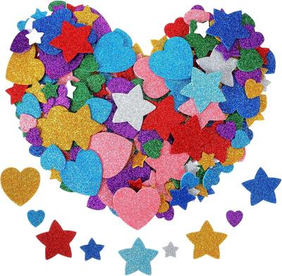 150 Stück Glitzer-Schaumstoffaufkleber, Bunte Selbstklebende Schaumstoff-Stern-Herz-Aufkleber, Sterne Mini-Herzformen Glitzer-Aufkleber.