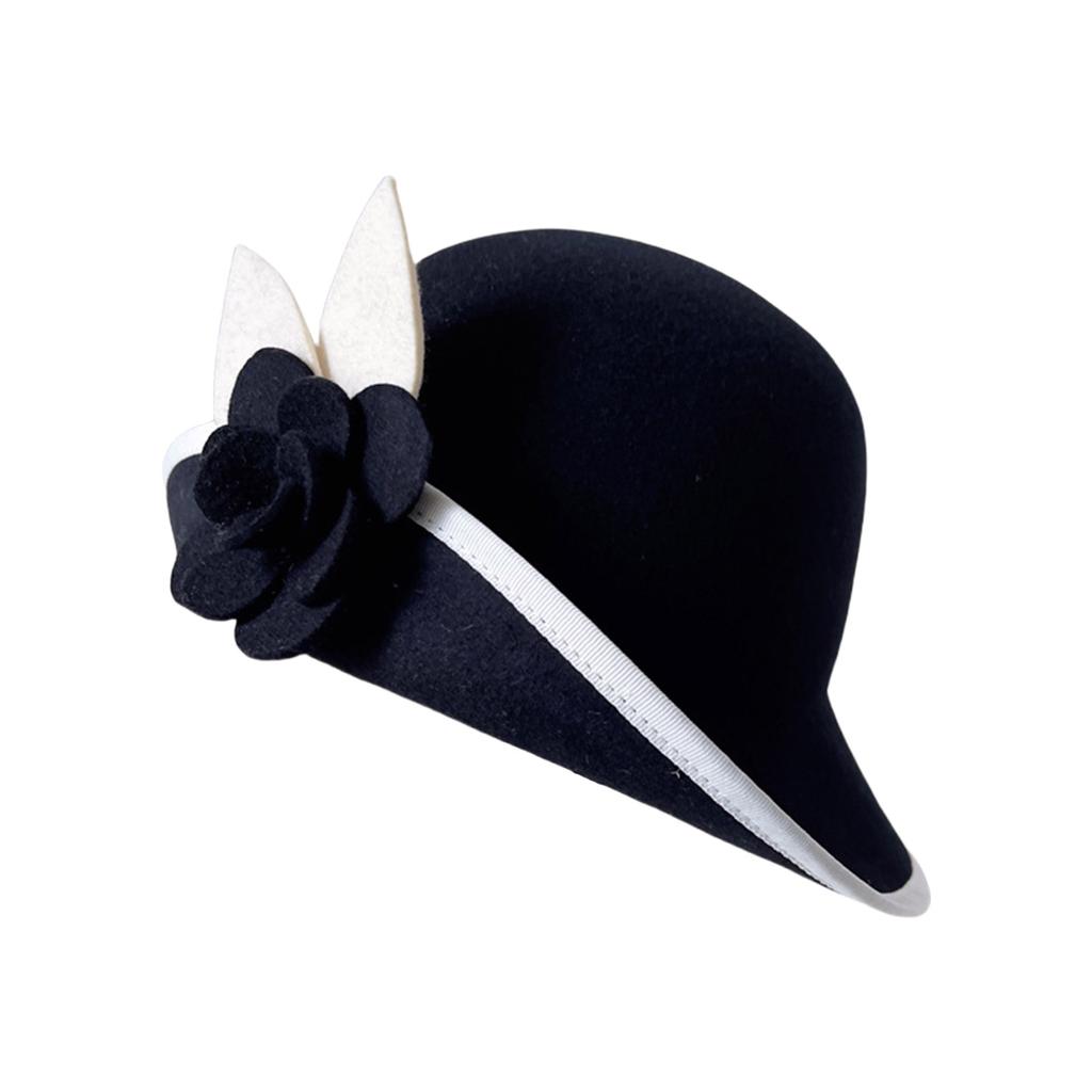 Vintage Fedoras Hat for Women Theme Party Caps with Roll Brim Flower Wool Bowler Hat for Halloween Party Cosplay Accessory