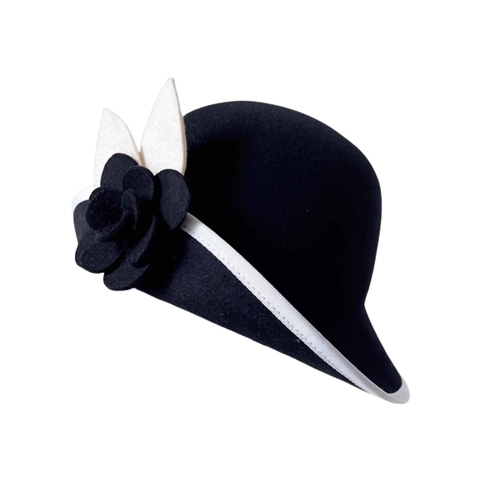 

Vintage Fedoras Hat for Women Theme Party Caps with Roll Brim Flower Wool Bowler Hat for Halloween Party Cosplay Accessory чёрный