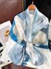 China Style Blue White 100% Silk Flower Women'S Scarf Shawl Dufanda Fall Winter Long Scarves Hijabs Fashion  Silk Scarf